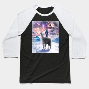 Cute Robot Riding Llama In Galaxy Space Baseball T-Shirt